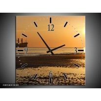 Wandklok op Canvas Zee | Kleur: Geel, Bruin, Wit | F001583C