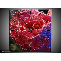 Wandklok op Canvas Roos | Kleur: Rood, Blauw, Wit | F001614C