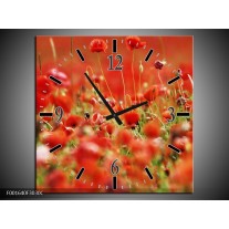 Wandklok op Canvas Klaproos | Kleur: Groen, Rood, | F001640C