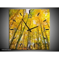 Wandklok op Canvas Bomen | Kleur: Geel, Groen | F001645C