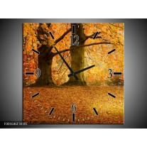 Wandklok op Canvas Bomen | Kleur: Geel, Groen, Bruin | F001646C