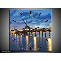 Wandklok op Canvas Brug | Kleur: Blauw, Wit, Grijs | F001656C