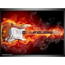 Foto canvas schilderij Gitaar | Bruin, Rood, Geel 