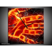 Wandklok op Canvas Hand | Kleur: Oranje, Geel, Zwart | F001687C