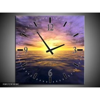 Wandklok op Canvas Zonsondergang | Kleur: Geel, Paars, Blauw | F001723C