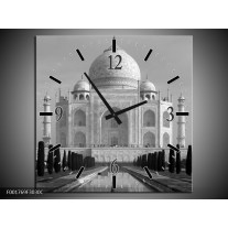 Wandklok op Canvas Taj Mahal | Kleur: Grijs, Zwart, Wit | F001769C