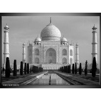 Glas schilderij Taj Mahal | Grijs, Zwart, Wit 