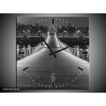 Wandklok op Canvas Brug | Kleur: Grijs, Zwart, Wit | F001794C