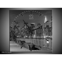 Wandklok op Canvas Stad | Kleur: Grijs, Zwart, Wit | F001797C