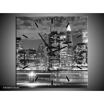 Wandklok op Canvas New York | Kleur: Grijs, Zwart, Wit | F001801C