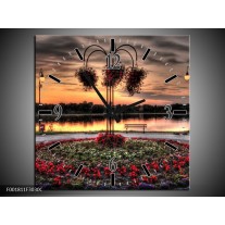 Wandklok op Canvas Bloemen | Kleur: Rood, Zwart, Geel | F001811C