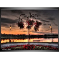 Foto canvas schilderij Bloemen | Rood, Zwart, Geel 