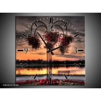 Wandklok op Canvas Bloemen | Kleur: Rood, Zwart, Geel | F001812C