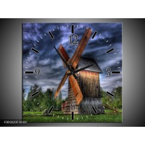 Wandklok op Canvas Molen | Kleur: Geel, Bruin, Blauw | F001820C