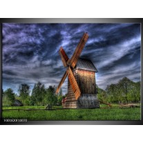 Glas schilderij Molen | Geel, Bruin, Blauw 