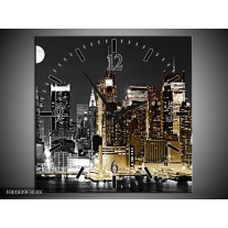 Wandklok op Canvas New York | Kleur: Zwart, Wit, Geel | F001839C