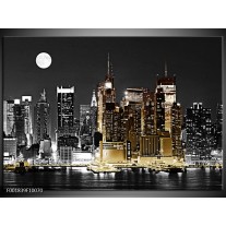 Glas schilderij New York | Zwart, Wit, Geel 