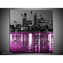 Wandklok op Canvas New York | Kleur: Zwart, Wit, Paars | F001841C