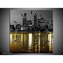 Wandklok op Canvas New York | Kleur: Zwart, Wit, Geel | F001842C