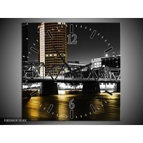 Wandklok op Canvas Brug | Kleur: Zwart, Wit, Geel | F001843C