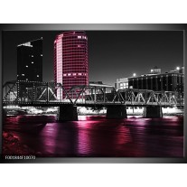 Foto canvas schilderij Brug | Zwart, Wit, Roze 