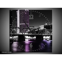 Wandklok op Canvas Brug | Kleur: Zwart, Wit, Paars | F001845C