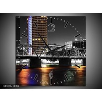 Wandklok op Canvas Brug | Kleur: Zwart, Wit, Oranje | F001846C