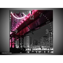 Wandklok op Canvas Brug | Kleur: Zwart, Wit, Roze | F001850C