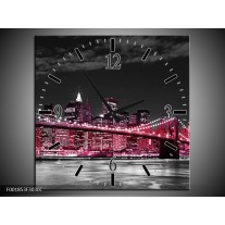 Wandklok op Canvas Brug | Kleur: Zwart, Wit, Roze | F001853C