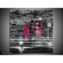 Wandklok op Canvas New York | Kleur: Zwart, Wit, Roze | F001857C