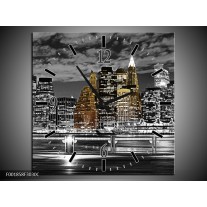 Wandklok op Canvas New York | Kleur: Zwart, Wit, Geel | F001858C