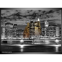 Glas schilderij New York | Zwart, Wit, Geel 