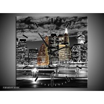 Wandklok op Canvas New York | Kleur: Zwart, Wit, Geel | F001859C