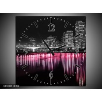 Wandklok op Canvas New York | Kleur: Zwart, Wit, Roze | F001860C