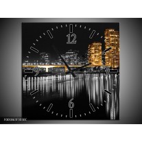 Wandklok op Canvas New York | Kleur: Zwart, Wit, Geel | F001863C