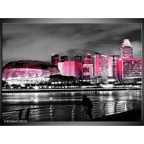 Glas schilderij Stad | Zwart, Wit, Roze 