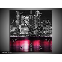 Wandklok op Canvas New York | Kleur: Zwart, Wit, Roze | F001868C