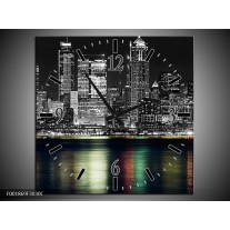 Wandklok op Canvas New York | Kleur: Zwart, Wit, Geel | F001869C