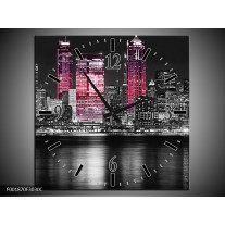 Wandklok op Canvas New York | Kleur: Zwart, Wit, Roze | F001870C