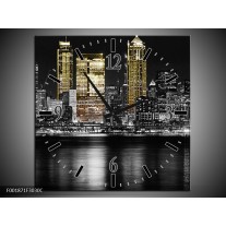 Wandklok op Canvas New York | Kleur: Zwart, Wit, Geel | F001871C