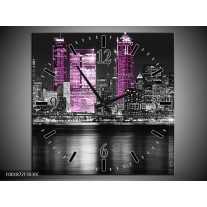 Wandklok op Canvas New York | Kleur: Zwart, Wit, Paars | F001872C