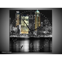 Wandklok op Canvas New York | Kleur: Zwart, Wit, Geel | F001873C