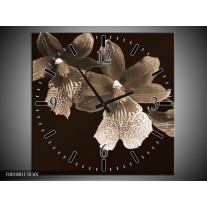 Wandklok op Canvas Bloem | Kleur: Sepia, Bruin | F001881C