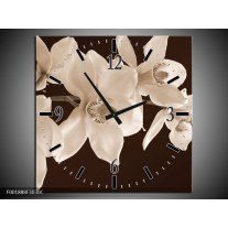 Wandklok op Canvas Orchidee | Kleur: Sepia, Bruin | F001888C