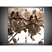 Wandklok op Canvas Orchidee | Kleur: Sepia, Bruin | F001898C