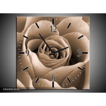 Wandklok op Canvas Roos | Kleur: Sepia, Bruin | F001904C