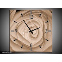 Wandklok op Canvas Roos | Kleur: Sepia, Bruin | F001908C