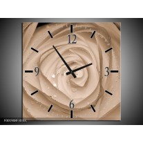 Wandklok op Canvas Roos | Kleur: Sepia, Bruin | F001908C