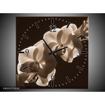 Wandklok op Canvas Orchidee | Kleur: Sepia, Bruin | F001917C