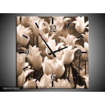 Wandklok op Canvas Tulpen | Kleur: Sepia, Bruin | F001922C